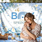 10x6.5ft Baby Shower Backdrop Decorations Blue Floral Baby Shower Banner Backdrop Photo Booth Background for Baby Party Photography Props for Boy's or Girl's Party Supplies(Boy Style) - Image 3