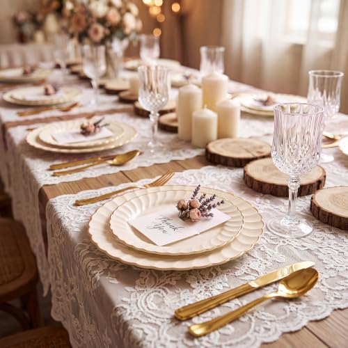 Ivory Disposable Plastic Plates 125pcs Scalloped Gold Rim for 25 Guests - Image 4