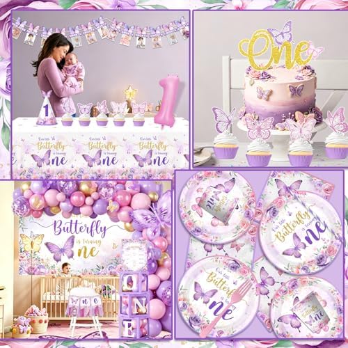 Butterfly First Birthday Decorations for Girl All-in-1 Butterfly Party Set - Image 5