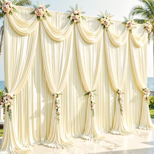 40x10ft Champagne Glitter Backdrop Curtain for Parties, Wrinkle Free Satin Photo Backdrop Drapes 8 Panels 5x10FT Shimmer Back Drop Cloth for Wedding Birthday Baby Shower Photography Background Decor by Partisky