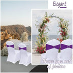 Purple Chair Sashes 60 Pack Spandex Purple Chair Sashes Bows with Heart Buckle Slider for Wedding Banquet Party Decorations - Image 6