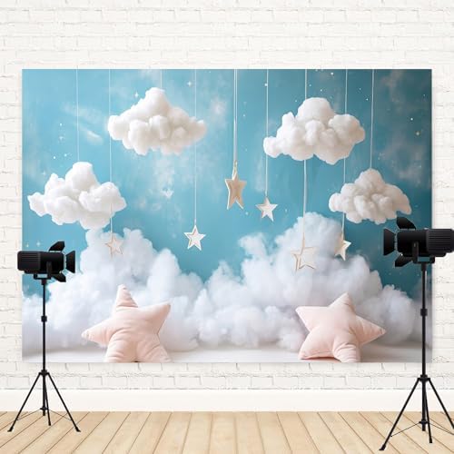 10x6.5ft Cloud Backdrop Sky Starry Star White Blue Photography Background Baby Shower Banner Baby Birthday Party Decoration Newborn Photoshoot Prop Cake Smash Photo Booth Prop - Image 4