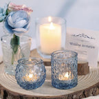 DARJEN Blue Votive Candle Holders Set of 24- Round Candle Holders Bulk, Glass Candle Holder for Vintage Decoration, Tea Lights Candle Holders for Wedding Shower, Party & Gift - Image 5