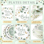 Funnymoom 400 Pcs Baby in Bloom Party Supplies for 50 Guests Green Floral Baby Shower Paper Plates and Napkins Knives Spoon Fork Cup Disposable Wildflower Dinner Party for Spring Greenery Favor - Image 2