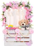 Juexica Wooden Baby Shower Crate Closet Baby Basket with Handle Box with Butterfly Eucalyptus Garland Bead Artificial Flowers Large Letter for Pregnancy New Parent Gift(White) by Juexica