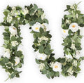 MAKHOT 2Pack White 6.6 Ft Eucalyptus Garland with Lovely Faux Rose Flowers, Artificial Eucalyptus and Rose Garlands Decor, Floral Greenery Garland for Wedding Home Table Decor (White) by MAKHOT