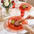Rubtlamp 60 Pcs Red Plasitc Plates, Gold Red Disposable Plates, Fancy Party Plates, Hammered Plastic plates Include 30 Dessert Platos, 30 Dinner Platos for Party - Image 5