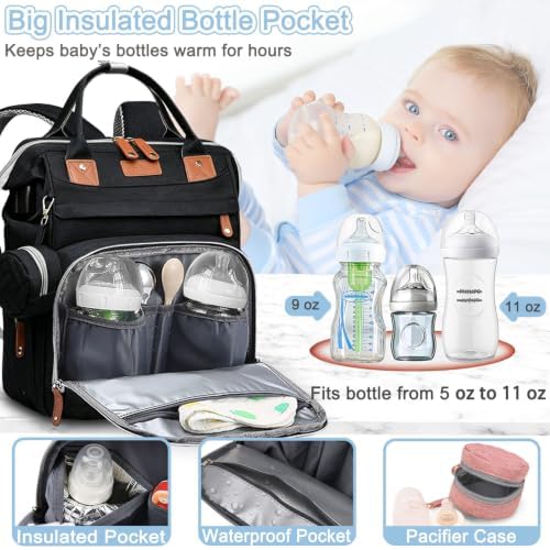 SHITIESHOU Diaper Bag Backpack Baby Bag for Mom Dad with Changing Pad, 19 Pockets, Large Waterproof Travel Baby Girl Boy Toddle Diaper Bag with Insulated Pocket, Baby Shower Gifts, Black - Image 2