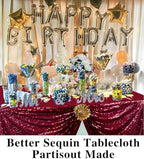 Partisout Sequin Tablecloth 90x132 inch Sequin Table Cloth for Parties Burgundy Glitter Tablecloth Rectangle Sparkly Table Cloth Happy Birthday Wedding 6ft Tablecloth - Image 6