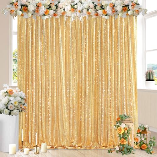 QueenDream Gold Sequin Backdrop Curtain Party Decorations: 10ft x 10ft - Image 3