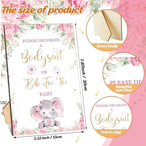 Panitay 100 Pcs White Baby Bodysuits Bibs Kit 25 Guests, Pink Elephant - Image 5