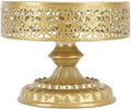 Vintage Golden Cake Stand, Round Metal Dessert Display Plate, Small, Elegant Carved Design for Weddings and Parties by Aqur2020