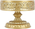 Vintage Golden Cake Stand, Round Metal Dessert Display Plate, Small, Elegant Carved Design for Weddings and Parties by Aqur2020