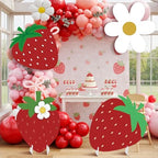 4 Pcs Large Strawberry Birthday Cardboard Cutouts Strawberry Baby Shower Backdrop Party Decorations for Lawn Yard Signs Summer Fruit Themed Party Supplies Photo Booth Props by Unknown