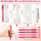 Engrowtic 50 Set Baby Shower Gifts Pens for Guests Bulk Baby Shower Party Favors Retractable Ballpoint Pens with Thank You Cards Gender Reveal Souvenirs Prizes Supplies Return Gifts (Pink Butterfly) - Image 3