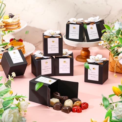 Affrolling 50 Pcs Wedding Favor Boxes, Square Flower Gift Box Party, Black - Image 3