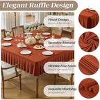 Wish Care 2 Pack Rust Spandex Tablecloths for 60x60 Inch Square Tables, Stretch Fitted Table Clothes with Pleated Ruffle Skirt for 60” Table, Wrinkle Free and Elastic, for Party Kitchen Home Dining - Image 5