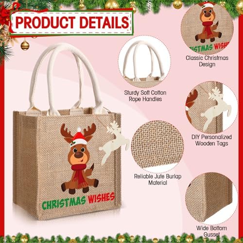 Sweetude 6 Pack Christmas Linen Burlap Bags with Tags,Lovely - Image 3
