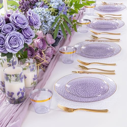 DaYammi 350PCS Clear Purple Plastic Dinnerware Set for 50 Guests - Image 2