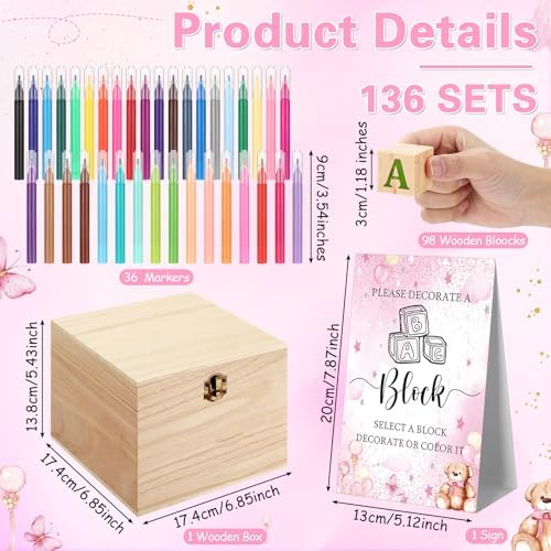 Marsui 136 Pcs Baby Shower Blocks to Decorate Game Kit, Pink Bear - Image 2