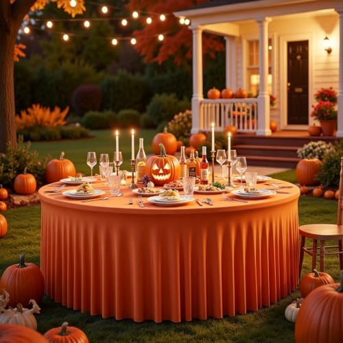 GALLETY 4 Pack Orange Spandex Round Tablecloth 60 Inch for 5 FT Circle Tables, Reusable Fitted Stretch Round Table Cloths for Fall Thanksgiving, Halloween, Birthday, Wedding and Autumn Party - Image 7