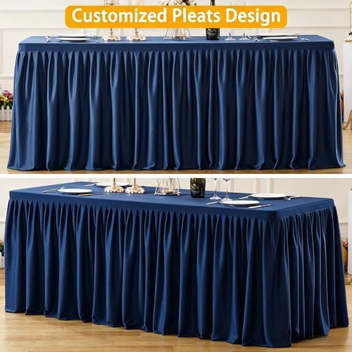 Wish Care Navy Blue Table Clothes for Rectangle Tables 6ft, Wrinkle Resistant Fitted Table Cloth with Pleated Ruffle Skirts for Banquet Wedding Baby Shower Folding Tables - Image 3