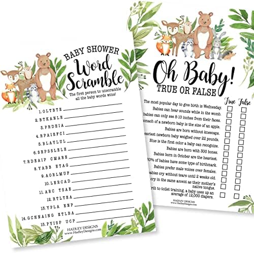 25 Woodland Who Knows Mommy Best, Baby Prediction And Advice Cards, 25 Word Scramble For Baby Shower, True Or False - 4 Double Sided Cards Baby Shower Ideas, Gender Reveal Games Baby Shower Games - Image 4