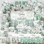 Winter Baby Shower Decorations, Green Baby It's Cold Outside Decor with Plates Napkins Tablecloth Balloon Cake Topper, Winter Wonderland Baby Shower Decorations Boy Girl for Holiday Christmas by Unknown