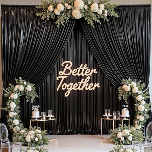 20ftx10ft Shimmer Black Sequin Backdrop Curtain for Parties, Thick Wrinkle Free Glitter Backdrop Drapes Photo Back Drop Curtains for Birthday Wedding Halloween Photography Background-4 Panels 5x10ft by LeegleriTableSkirt