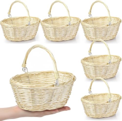 Barydat 6 Pcs Small Wicker Basket with Handle, Beige, 9" X 7" X 4" by home