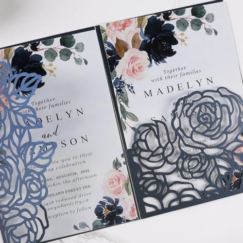 50pcs 250GSM Tri-Fold Wedding Invitations with Envelopes and RSVP Cards - Image 7