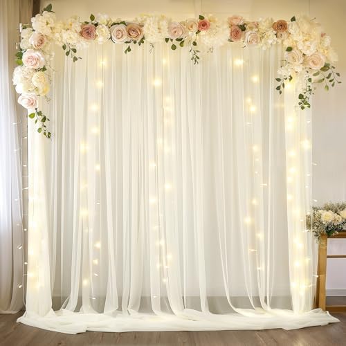 10ft x 10ft Ivory Backdrop Curtain Drapes, Wrinkle-Free Sheer Chiffon Fabric Photo Background Panels for Wedding Arch Party Ceremony Stage Photography Decorations - Image 6
