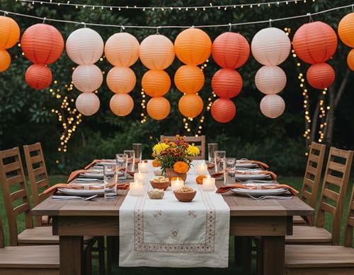 PapaKit Premium Large Party Decoration Set - Paper Lantern, Paper Fan, Tissue Pom Pom, Honeycomb (Bright Orange Bloom, 24 Piece Set) Birthday Party Baby Shower Wedding Event Décor - Image 6