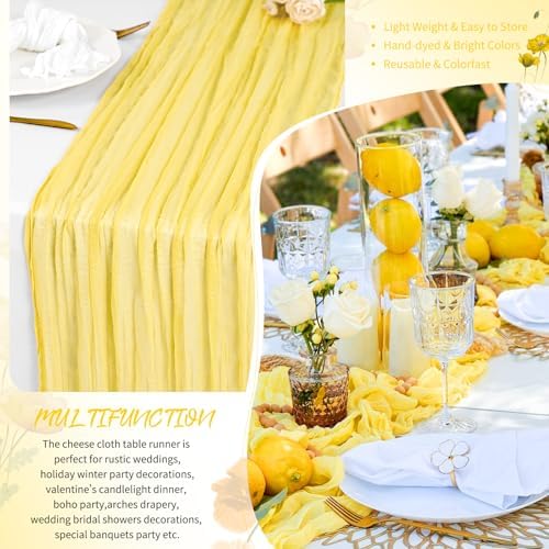 30 Pack Light Yellow Cheesecloth Table Runner 17x108 Inches Boho Home Decor - Image 5