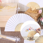 Aodaer White Paper Fan Set 60 Pack Folding Hand Fans with Organza Gift Bags Wooden Storage Box Display Sign and White Ribbon Handheld Fan for Wedding Favors Bridal Shower Party Supplies - Image 5