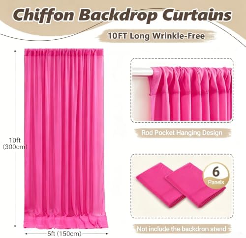 30ft x 10ft Hot Pink Backdrop Curtains, Wrinkle-Free Sheer Chiffon Fabric Photo Backdrop Drapes for Wedding Arch Party Ceremony Stage Photography Decorations - Image 5
