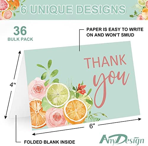 AnyDesign 36 Set Orange Floral Thank You Cards Watercolor Fruit Flower Greeting Cards with Envelopes Stickers Spring Summer Blank Note Cards for Baby Shower Wedding Birthday Party (Pack of 2) - Image 2