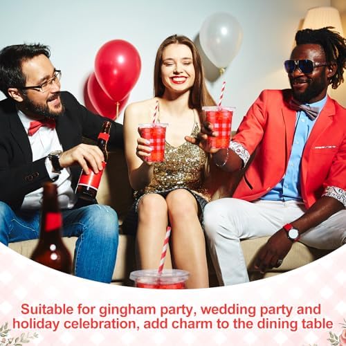 Sliner 50 Sets 16oz Red White Gingham Party Plastic Cups - Image 5