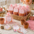 JarThenaAMCS 50 Sets Pink Little Pumpkin Baby Shower Party Favors Fall Planting Gift Set with Mini Pots Seed Packets Organza Bags Thank You Tags for Guests Autumn Thanksgiving Gender Reveal - Image 6