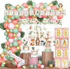 Woodland Baby Shower Decorations Girl, Forest Animal Gender Neutral Baby Shower Party Decorations Its a Girl Backdrop Balloon Garland Banner Box Cutout Cake Cupcake Topper Sash Pink by Fiesec