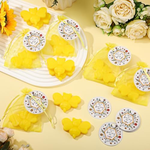 50 Sets Bee Themed Soap Bulk Baby Shower Return Gifts Including Mini Bee Handmade Soaps with Thank You Tags and Organza Bags Gender Reveal Party Favor for Guests Birthday Decorations - Image 4