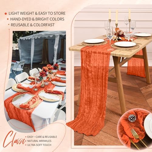 30 Pack Cheesecloth Table Runner 10FT Orange Table Runner Boho Gauze Cheese Cloth Table Runners Long Rustic Sheer Table Decorations for Wedding Party Baby Bridal Shower Birthday Holiday Home - Image 5