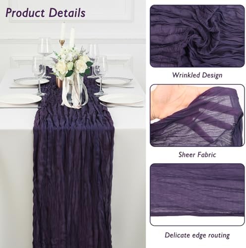 8 Pack Dark Purple Cheesecloth Table Runner 120 Inch Boho Wedding Decor - Image 3