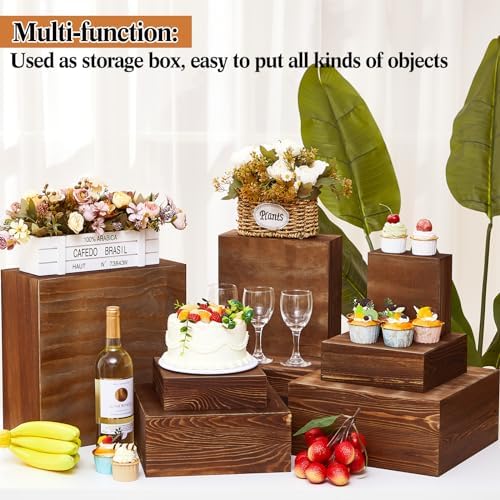 Barydat 8 Pcs Large 13.7" Wood Risers Display, Black Brown - Image 2