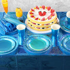 Iridescent Blue Party Supplies Decorations Serve 50, Holographic Blue Paper Plates and Napkins, Disposable Iridescent Party Plates Cups Napkins for Wedding Anniversary Birthday Bridal Shower Party - Image 5