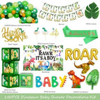 Hombae Dinosaur Baby Shower Decorations for Boy, Dino Themed Baby Shower Decorations, Rawr It’s a Boy Party Supplies Backdrop Balloon Banner Box Cake Cupcake Topper Mummy To Be Sash Green Gold - Image 2
