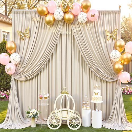 40x12 ft Beige Backdrop Curtains for Weddings Parties, Birthdays and Photos - Image 2