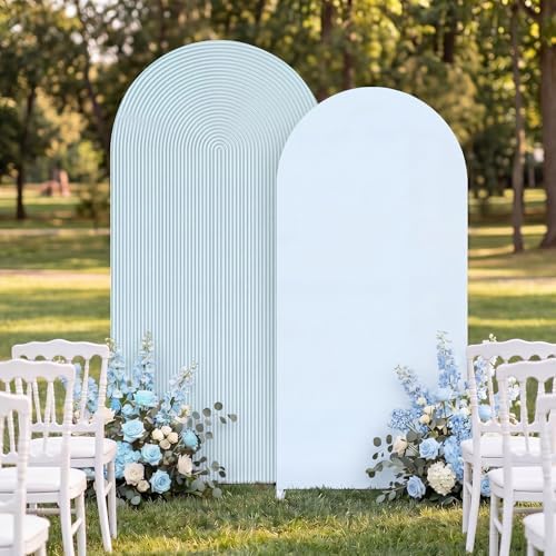 2 Set Wedding Arch Cover Blue Ripple & Solid Color Stretchy Backdrop Cover by Tegeme