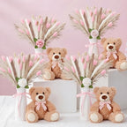 4 Sets 125 Pcs Bear Baby Shower Table Centerpiece with Bear Stuffed Animals Pink Dried Pampas Grass Artificial Flower Plastic Vase for Boho Wedding Bridal Reveal Birthday Baby Shower Decor - Image 3