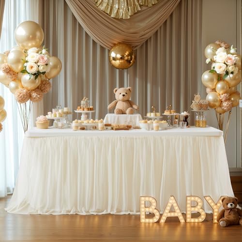 2 Pack Champagne Tablecloth for 6 Foot Rectangle Tables Tulle Table Skirt - Image 6